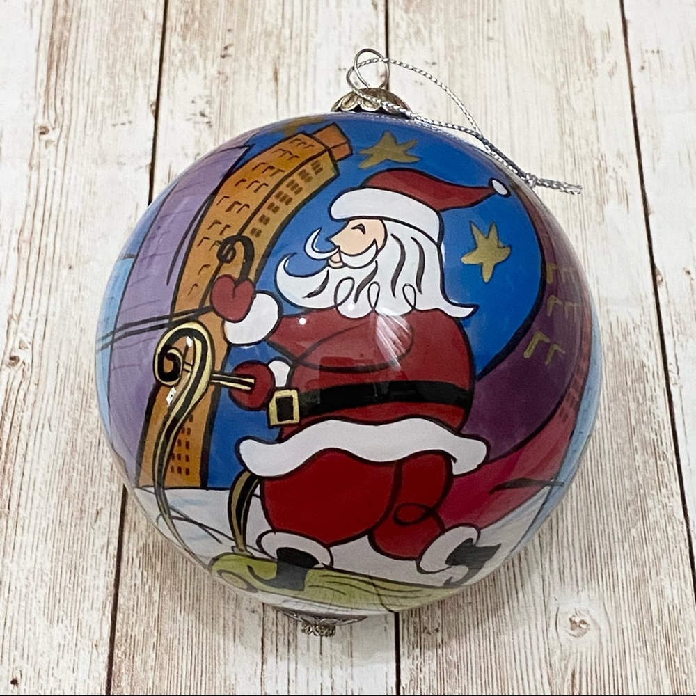 Li Bien 2006 Pier1 Imports Reverse PaintedSanta Reindeer Christmas Ball Ornament
